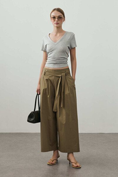 Fahhar Wide Pleated Trouser Skirt Mold Green