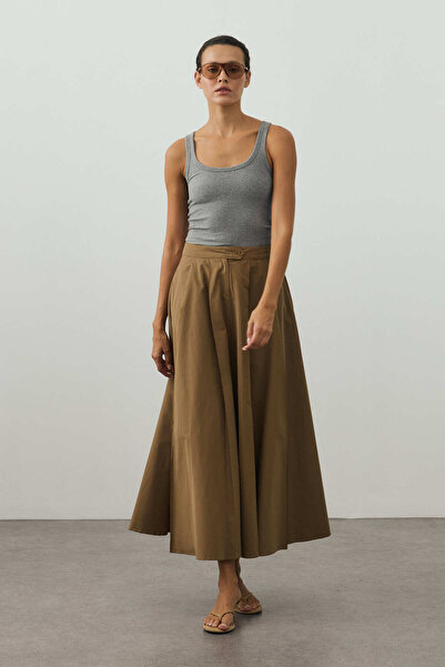Fahhar Pleated Maxi Skirt Mold Green