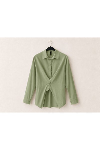Hepsi Moda Button Detailed Front and Tie Back Shirt - 1712 - Green