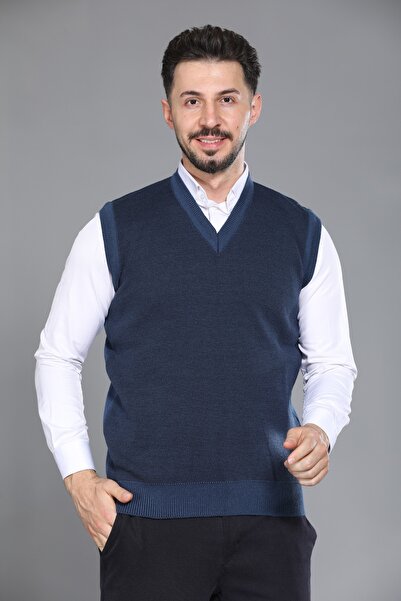 KZC TEKSTİL Blue Men's Dad and Middle-Aged Men's Knitted Patterned Acrylic Th...