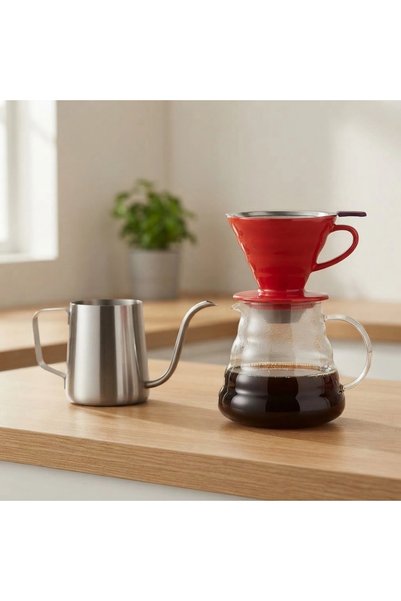 artizanmutfak V60 Professional Ceramic Filter Coffee Brewing Set Steel Kettle...