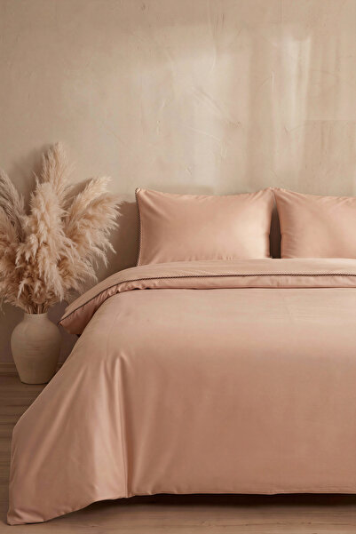 Rivaİstanbul San Marino Dark Beige 100% Cotton Double Duvet Cover Set - 4 Pieces