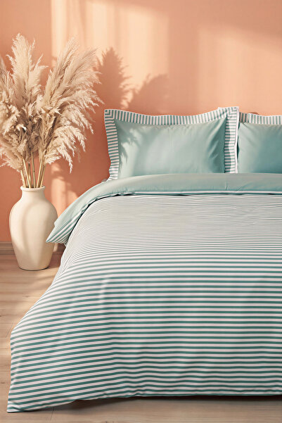 Rivaİstanbul Santiago Green 100% Cotton Double Duvet Cover Set - 4 Pieces