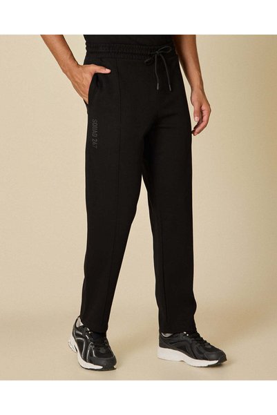 REDTAG Men Black Plain Track Pants