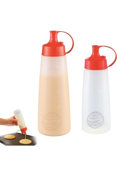 SYOSI Easy Pour Pancake Batter Dispenser Bottle Set with BlenderBall Wire Whi...