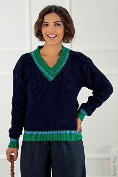 Nevin Kaya Moda Navy Blue Color College Sweatshirt