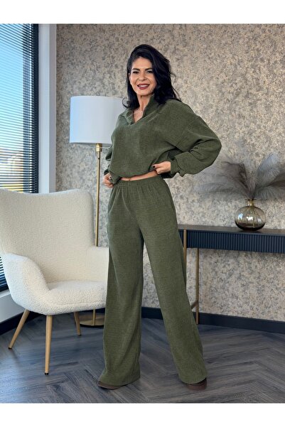 RAMONA BADESCU EXCLUSIVE Γυναικείο βελούδινο κοστούμι με ριμπ ύφανση - μπλούζ...