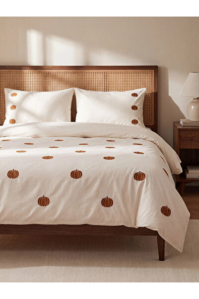 LC Waikiki Lcw Home Beige Pumpkin Printed Double Cotton Duvet Cover Set