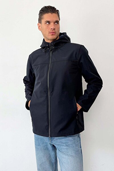JB John Borners Erkek Kapüşonlu Fermuarlı Softshell Mont Lacivert -Â 27K 6044-1