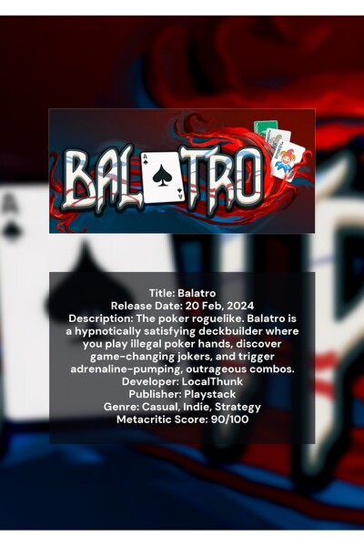OEM Balatro Αφίσα Ινφογραφικής, Στρατηγικό Παιχνίδι Καρτών, Χαρτόνι 250γρ., A4