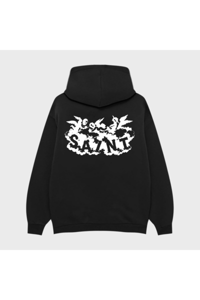 Compostela Women's Men's Unisex Sai̇nt Cloud and Angel Back Printed 100% Cotton Oversized Hooded Sweatshirt Hodie