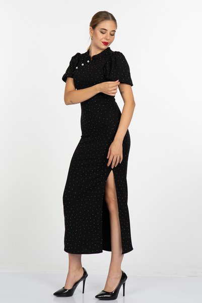 MissVina Women's Summer Black Ecla Stone Detailed Dress 50427