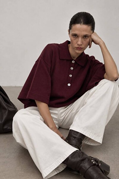 vuvutasarım Polo Collar Button Detailed Wide Sleeve Women's Blouse 52115209