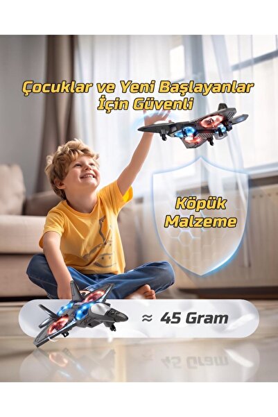 lstri Savaş jeti (Fighter Jet) görünümüne sahip hafif ve esnek EPP köpük gövde. Led Işıklı Oyuncak Drone Fighter Jet Tasarımlı Uzaktan Kumandalı Uçak