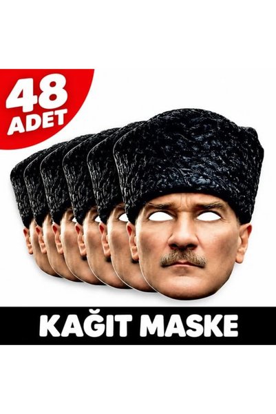 parti show Kalpaklı Atatürk Temalı Kağıt Maske 48'li