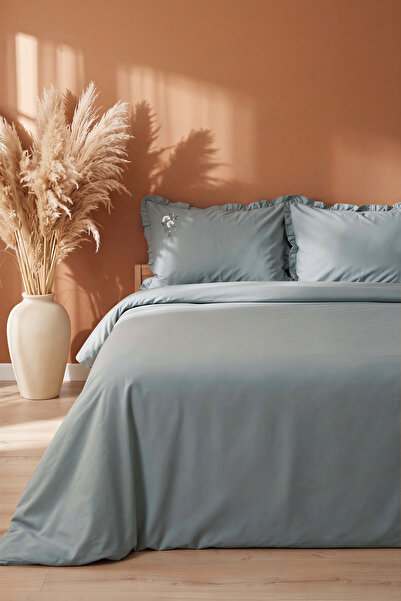 Rivaİstanbul Jolie Natural Green %100 Cotton Double Duvet Cover Set - 4 Pieces