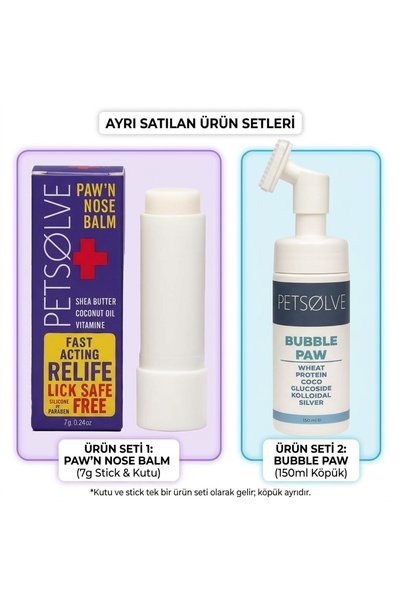 Animaire Petsølve Komple Pati Bakım Seti - Bubble Paw Temizleme Köpüğü 150 ml + Paw'n Nose Onarıcı Balm 7 gr