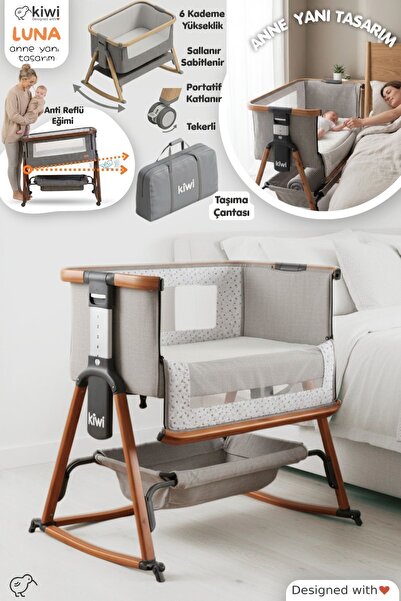 Kiwi Luna 2’si 1 Arada Anne Yanı Beşik – Mesh Pencere,Katlanabilir, 6 Kademe ...