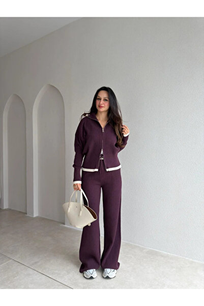 Mooi Butik FELİZ Triko Takım 4372 - Mürdüm