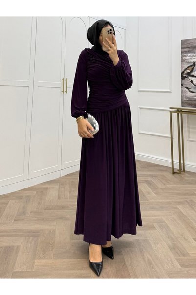 NURQA YANDAN BÜZGÜLÜ SANDY ELBİSE