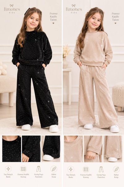 Lmn French Velvet Stone-Embellished Girls' Set