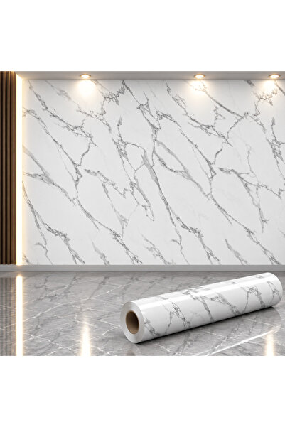 Tapetoo Home Decor Ταπετού ®   Αυτοκόλλητη Ταπετσαρία Λευκού Μαρμάρου με Γκρι...