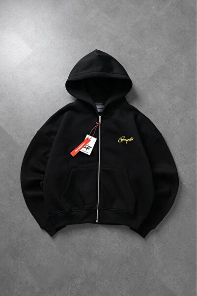 Crupt Studio Yellow Crupt Trace Boxy Crop Erkek Ceket Zip Hoodie