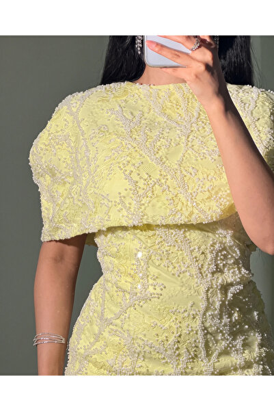 NAQWA FASHION فستان بقطعتين ليموني مطرز