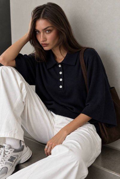 vuvutasarım Polo Collar Button Detailed Wide Sleeve Women's Blouse 52115209