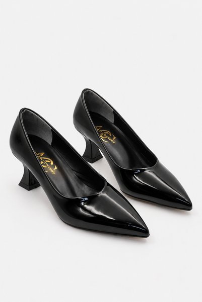 CARLA BELLA Low Heel Goblet Heel Black Patent Leather Women's Shoes Alya