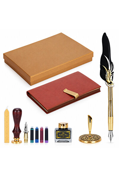 PYKA HOME SHOP Set caligrafie vintage, cu Pana si Carnet, Royal Script Collection, Stil Retro, Penita Metalica, Cerneala si Suport, Caligrafie Artistica, Set Premium cu Accesorii complete