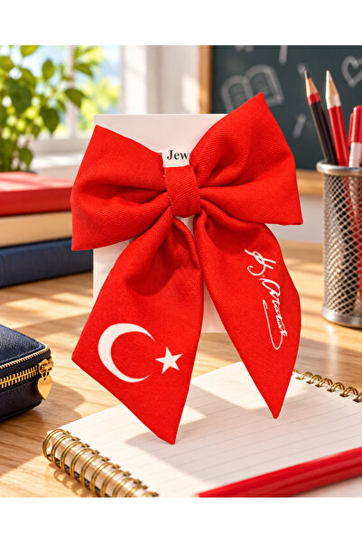 Trinkacollection Kırmızı Türk Bayraklı Fiyonk Saç Tokası Atatürk İmzalı Büyük...