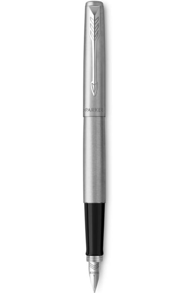 Parker Jotter Stainless Steel Fountain Pen with Medium Nib and Blue Ink, Comes in a Gift Box