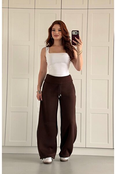 ayşenur Dinçer butik Beliska Form Katlamalı Bel Eşofman Kahverengi