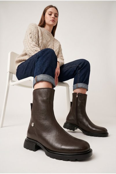 Mammamia Kadın Fermuarlı Hakiki Deri Ortopedik Spor Tarz Düz Topuklu Günlük U...