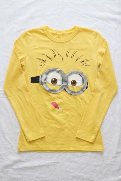Köstebek Yellow Crazy Face Y2K Long Sleeve Crop