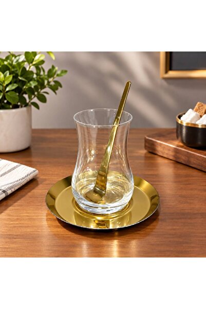 Dame Marie 18 Piece 6-Piece Luxury Stainless Steel Tea Set with Gold Detail