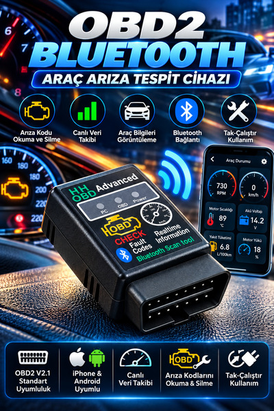 OBD2 Bluetooth Akıllı Araç Arıza Tespit Cihazı
