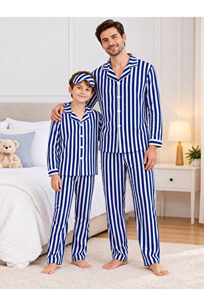 Fil Kids Father-Son Boys' Cotton Suede Fabric Winter Pajama Set with Striped ...