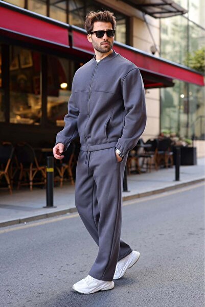 Madmext Smoked Şardonlu College Collar Relaxed Fit Men's Tracksuit Set E7376