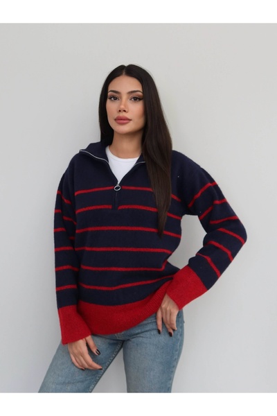 ESRAHELVACI Half-Zip Striped Knit Sweater
