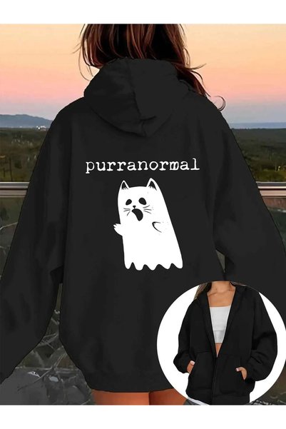 MITHRAS OUTDOORS Unisex Black Purranormal Back Printed Zippered Sweatshirt Pr...