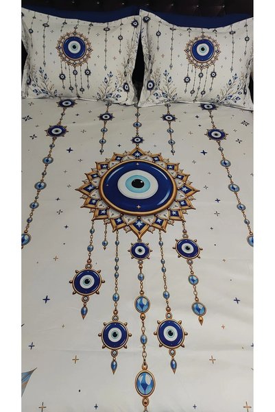 AYBERK HOME TEXTİLE Nazar 5D Printed Cotton Double Duvet Cover Set with 6-Piece Fitted Sheets
