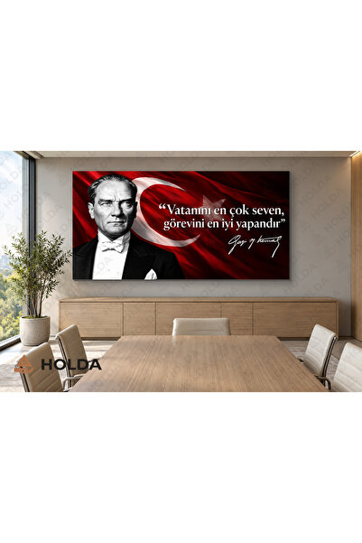 HOLDA Props Yatay Panoramik Kanvas Tablo Türk Bayrağı Fonunda Vatanını En Çok...