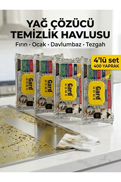 Yağ Çözücü Yüzey Temizlik Havlusu 4 x100 Yaprak (400 Adet) - Fırın, Davlumbaz, Ocak, Mangal Yağ Sökücü XL Islak Mendil