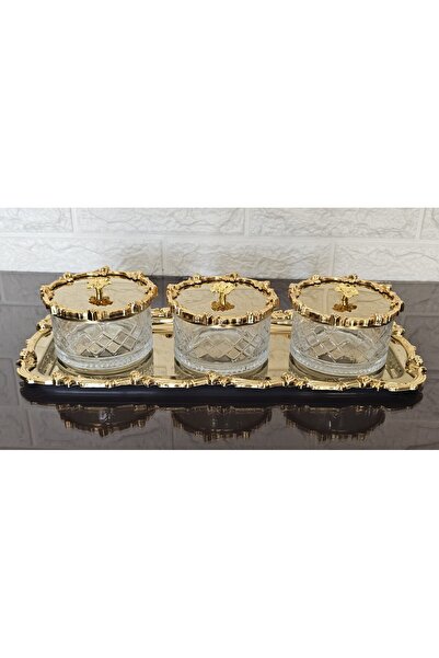 atabey home collection Lalezar Full Gold Bowl Set with Tray & Sugar Bowl & Se...