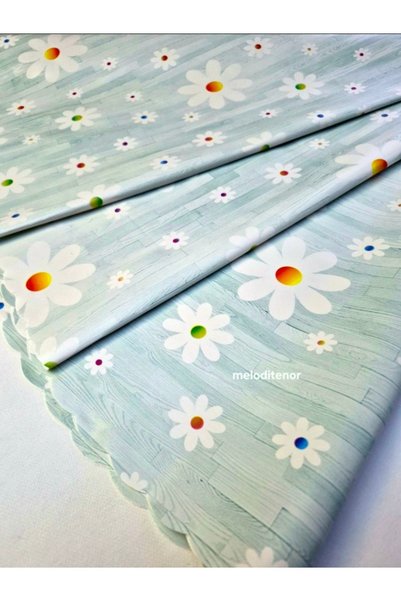 MİRELLA Fiber Backing Non-Slip White Daisy Pattern Easy to Wipe Polite Round ...