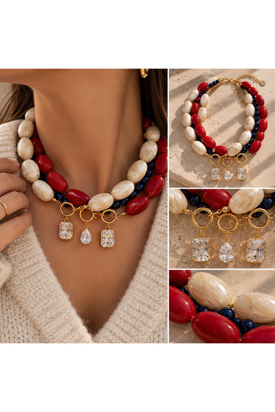 Mua Bijoux Acrylic Beads Marquise Stone Necklace
