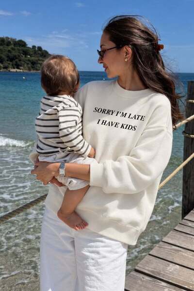 Monila Kadın Premium Kumaş 3 İplik Şardonlu Yazı Baskılı Sweatshirt