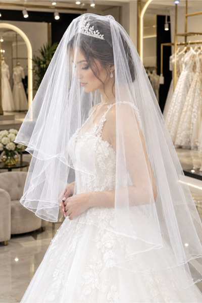 paris in paris حجاب زفاف من طبقتين، أبيض فاتح، طويل ومسطح، بطول 1 متر، قصير و...